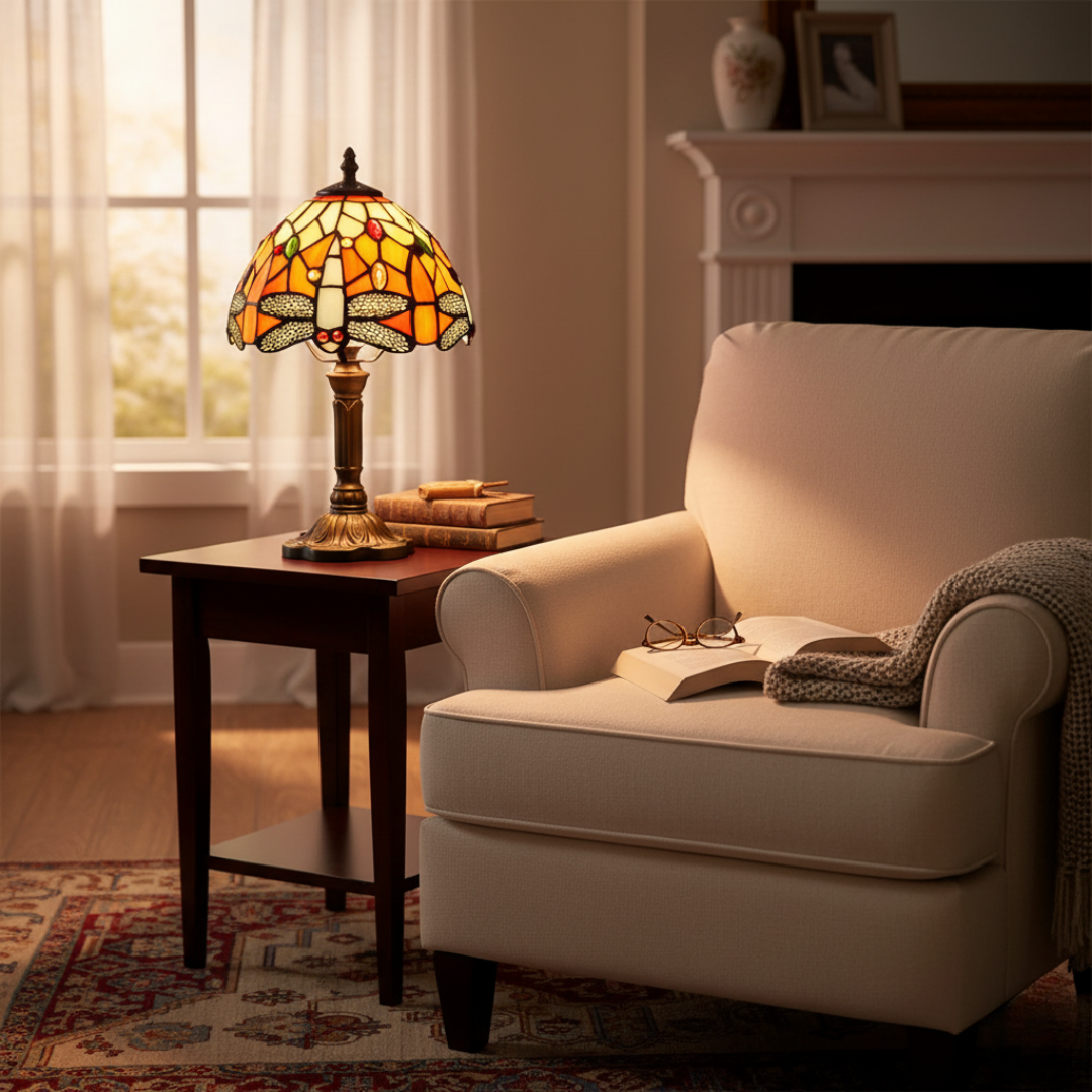 Dekoracyjna Lampa Stołowa LED z Witrażem