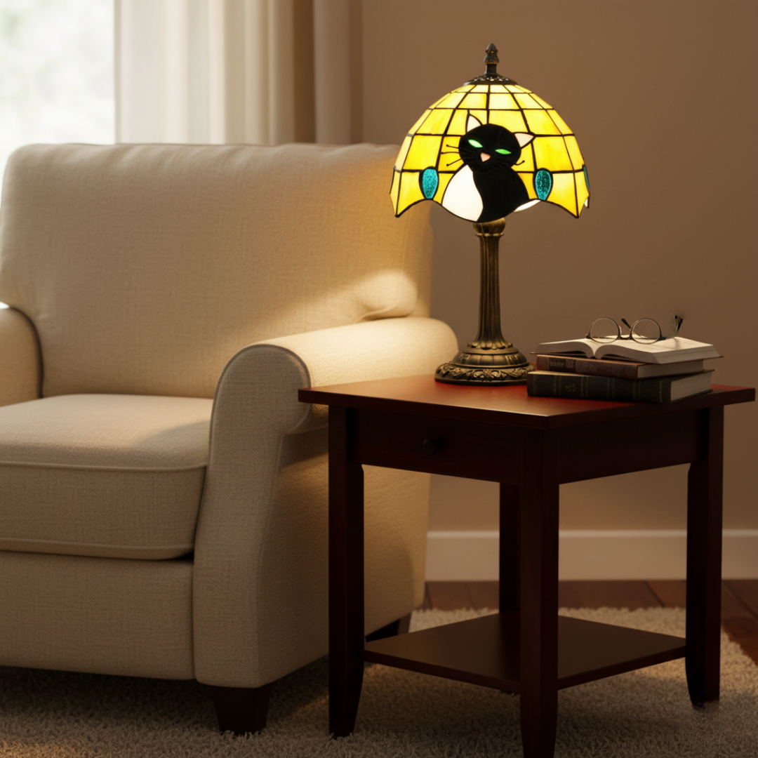 Lampa Stołowa Królewski Barokowy Czarny Kot