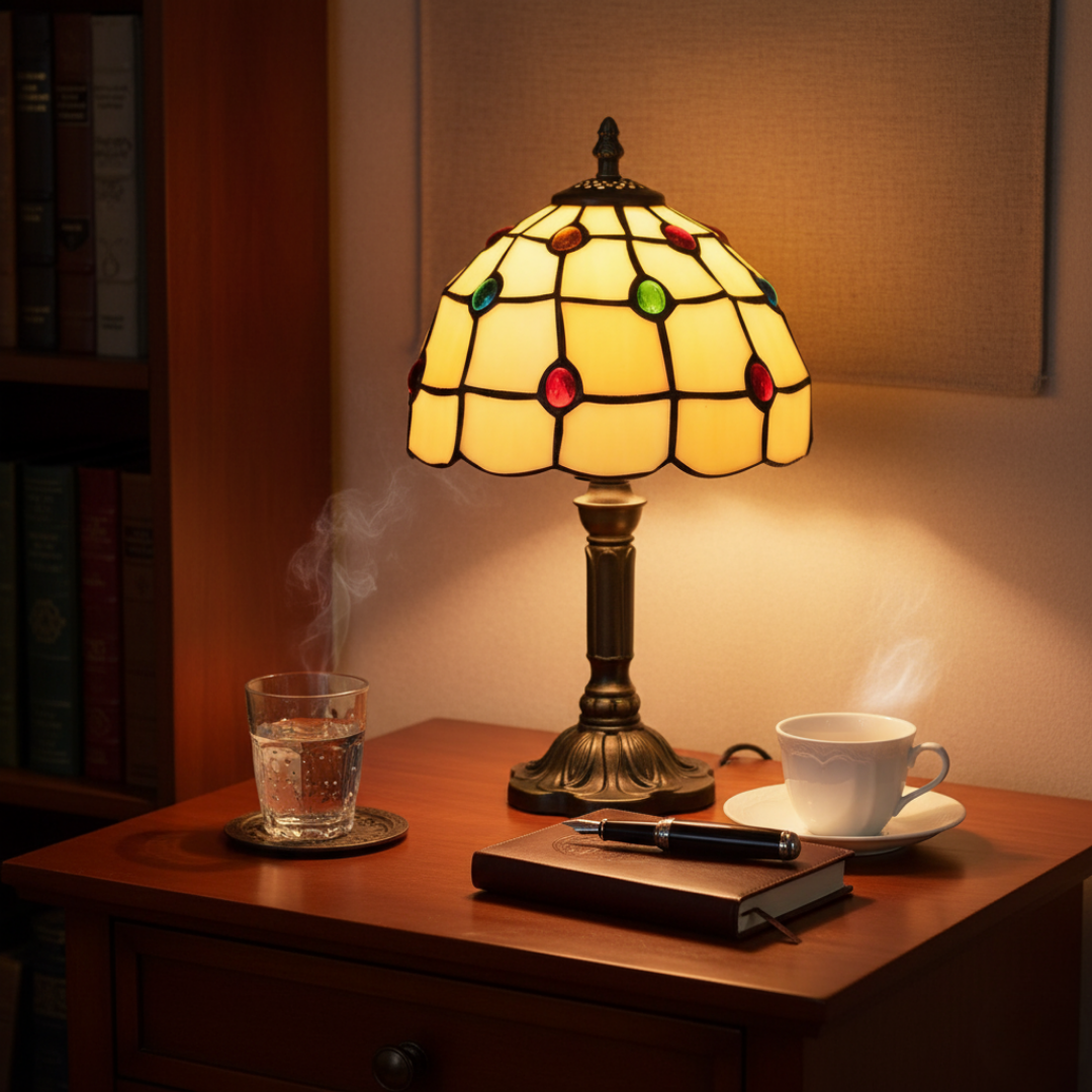 Lampa Stołowa z Witrażem w Stylu Art Deco