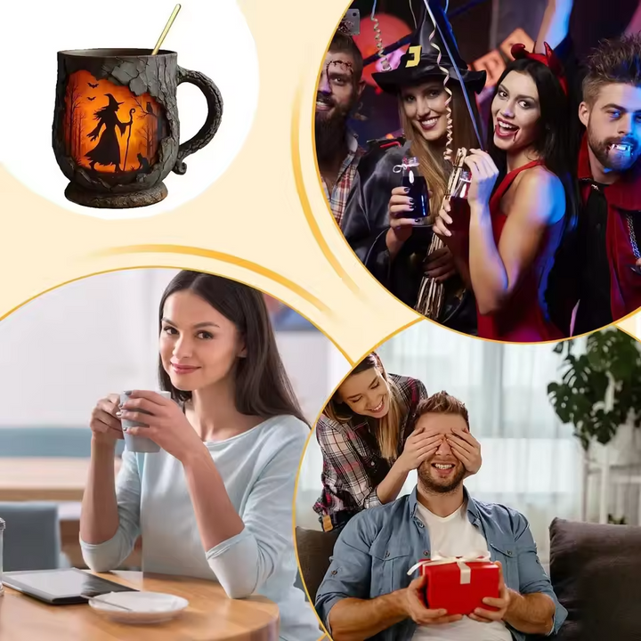 Artystyczny Kubek 3D na Halloween – Z Motywem Czarownicy i Kota